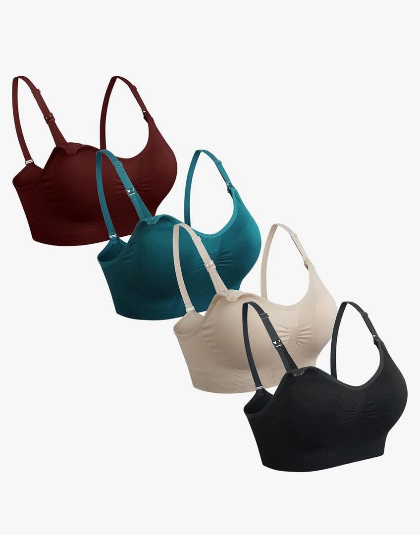 GXXGE 4Pack Nursing Bra for Breastfeeding Maternity Bras Push Up Silk Seamless Pregnancy Bralette Underwear M