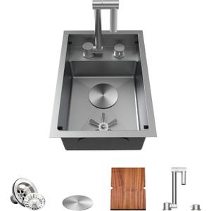 TORVA RV Sink, 12 x 17 Inch Undermount Bar Sink Premium Stainless Steel RV Kitchen Sink Cup Rinser - 7 Inch Deep Basin Single Bowl Sink, Grey (Gray)