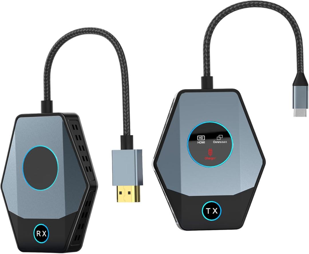 Wireless HDMI Transmitter and Receiver, 2.4G+5.8G Wireless HDMI Extender, 4K Decode Input 1080P Output Low Latency Adapter for Laptop/PC/Camera/Gaming, 165FT/50M