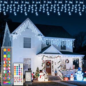 LitHome Color Changing Icicle Lights for Outside, 35 Colors Christmas Icicle Lights with Remote Plug in, 58FT Cool White Christmas Icicle Light Indoor Connectable for Xmas Holiday Roof Decor (RGB (Red, Green, Blue))
