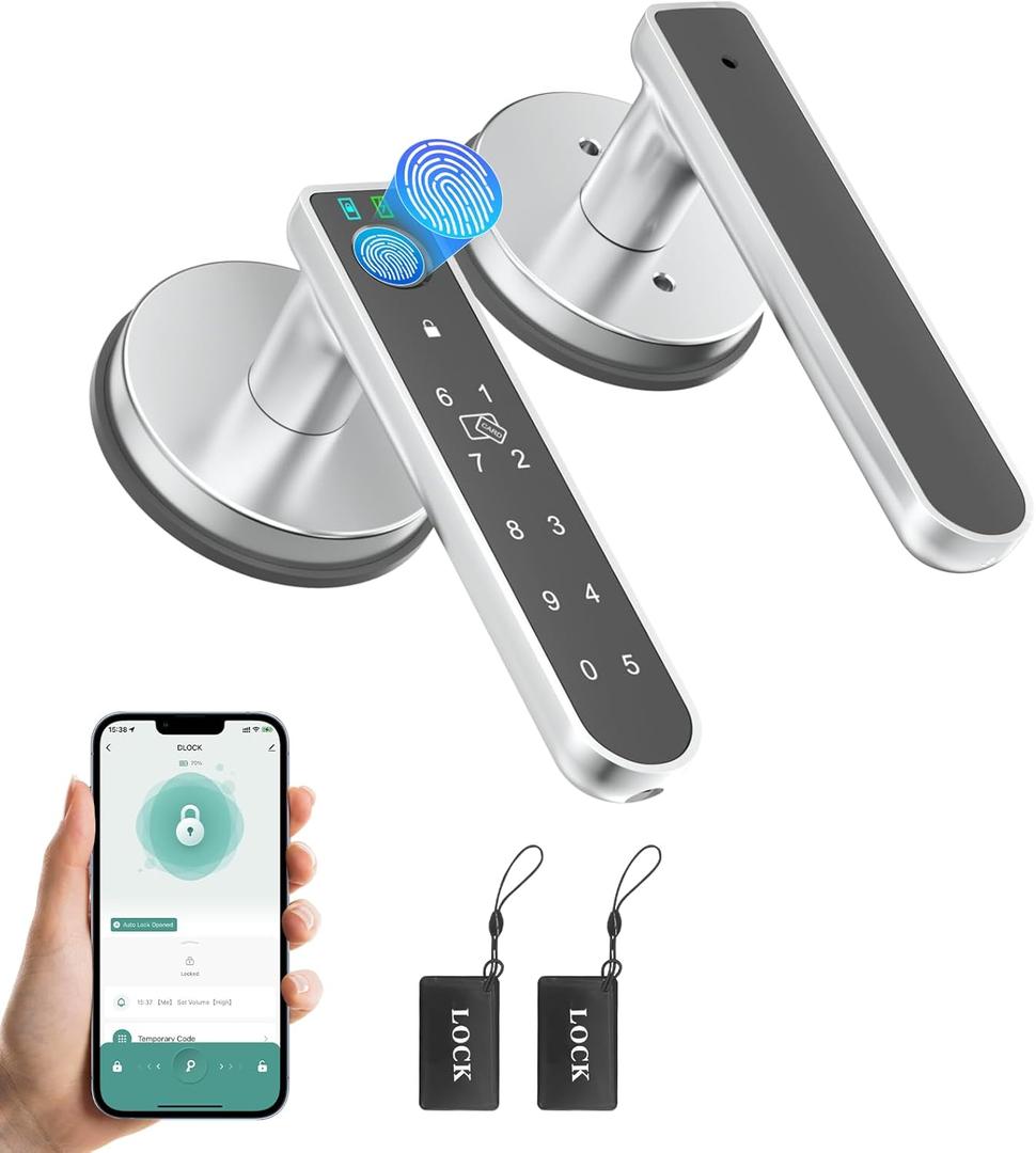 Fingerprint Door Lock, Finger Print Door Knobs Thumbprint Door Knob with App Control/Fingerprints/IC Cards/Codes/Keys, Smart Lock for Bedroom Home Apartment