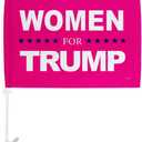 Women for Trump Car Flag Vehicle Auto Decorations for Window Decor Mount Bracket Clip on Small Tapestry Pro-Trump 2024 MAGA Bandera para Carros Outdoor Pole Accessories Made in USA