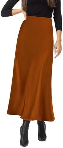 Amy Babe Women's Satin Silky High Waist Maxi Skirt Elegant Elastic Waistband A Line Long Skirts S