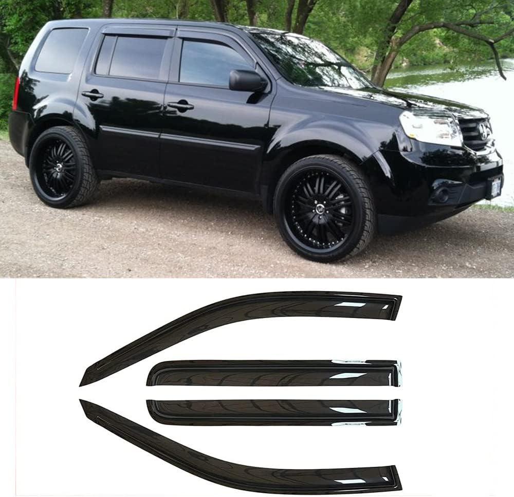 94084 Original Side Window Visor Deflector Rain Guard,Outside Mount Tape-on Shatterproof Dark Smoke,4pc Window Shades fit for 2009-2015 Honda Pilot