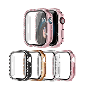 4 Pack Bling Case for Apple Watch SE 3/SE 2/SE/6/5/4 40mm, Glitter Rhinestone Diamonds Protective Case with Tempered Glass Screen Protector Replacement Cover for iWatch SE 3/SE 2/SE/6/5/4 40mm Women