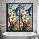 Hummingbird Lily Privacy Film Decorative Panel Static Cling No Glue Light Filtering Glass Cover for Kitchen Door Bathroom Studio 17.7x39.3 inch