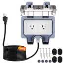 Kanayu 25ft Outdoor Outlet Box with Extension Cord, Dual 15 Amp 5-15 Receptacles Weatherproof Waterproof Ip66 Outdoor Exterior Socket with Cover, 14 AWG/3C SJTW Cord