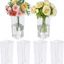 6-Pack Clear Acrylic Flower Vase for Centerpieces, Tall Square Decorative Plastic Flower Vase