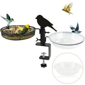 Bird Feeder 3 Inch Clamp for Deck Railings - Heavy Duty Adjustable Clamp with Metal Tray & 2 Detachable Bowls, All-in-One Backyard Gift to Attract Cardinals, Finches to Balcony, Porch, Patio