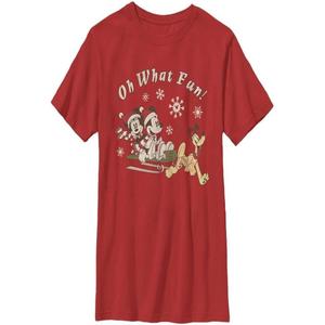 Disney Characters Sled Dog Group Boy's Solid Crew Tee (X-Large, Red)