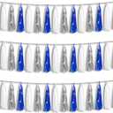 3P Navy-Blue White-Silver Tassel Garland Banner, Tassels Banner Streamers for Parade Floats, Bachelorette, Wedding, Birthday, Halloween, Christmas, Bridal/Baby Shower Party Decorations