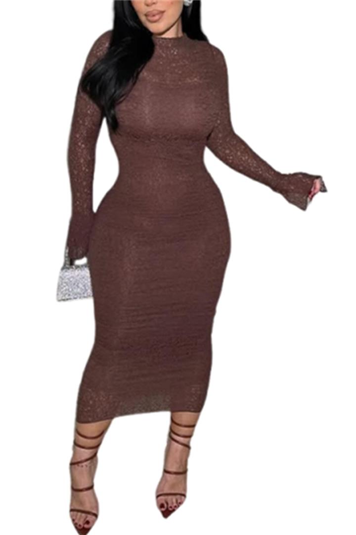 Women's Elegant Bodycon Midi Dress Lace Party Cocktail Wedding Guest Dress, Size S