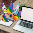 2 x Rainbow Pride Deluxe Desk Flag Set -6 Branch Miniature Gay LGBT Flag Desk Set Table Black Base and Spear Top-Desktop Decorations