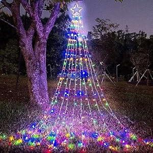 PUHONG Christmas Lights, Decorations Star Lights, 320 LED Christmas Tree Lights Outdoor, Outdoor String Lights, 8 Light Modes with 12" Lighted Star for Xmas New Year (Iron-Multicolor)
