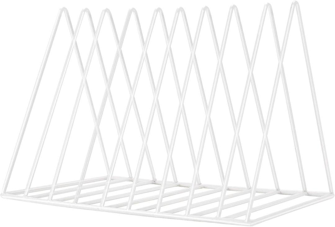 Sooyee 9 Slot White Magazine Holder, Desktop File Sorter Organizer Triangle Bookshelf Decor for Home Office, Iron Wire, 10.2" L x 7" W x 6.9" H