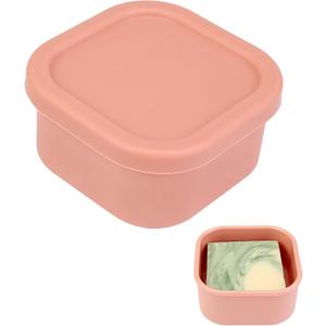 Square Soap Container, Soap Travel Case, Silicone Bar Soap Travel Case, Soap Case with Draining Layer, Portable Shampoo Bar Soap Box for Gym, Camp(Flesh Pink)
