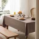 Linen Tablecloth for Rectangle Table, 52x70 Inch Cocoa Brown, Farmhouse Style Brown Tablecloth, Water Resistant Burlap Tablecloths for Dining Table Farmhouse Kitchen