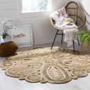 SAFAVIEH Area Rug 4' Round - Natural Fiber Collection - Natural Brown, Handmade Jute, Decorative Boho Floral Design (NF360A)