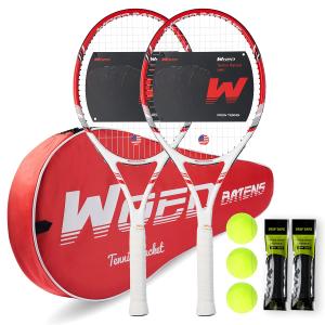 Pro Tennis Racket for Adults, 2 Player 27 inch Speed Tennis Racquet Acceptable for Beginner and Professional with 3 Tennis Balls, 2 Vibration Dampes, 2 Overgrips, Tennis Bag (Red)