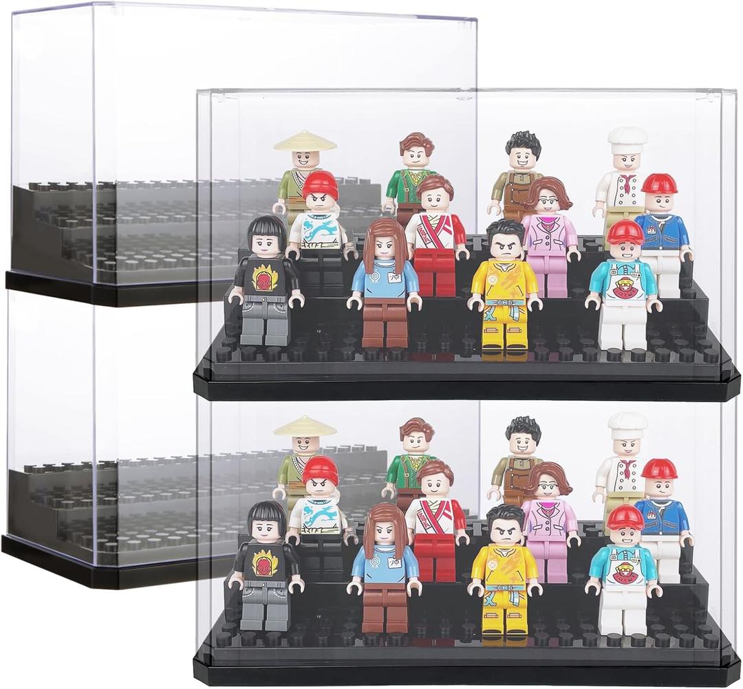 4PCS Minifigures Display Case for Action Figures Blocks Collectibles, Clear Acrylic Display Box for Lego Lovers, Dustproof Building Block Display Storage Case for Lego Figure Toys Collection, Black
