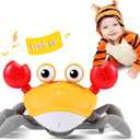 Crawling Crab Baby Toy Gifts: Tummy Time Toys Walking Dancing Cute Essentials Electric Induction Sensory Stuff Moving Babies Crabs with Light Up Music for Toddler Boys Girls Items Interaction Gadgets (Orange)