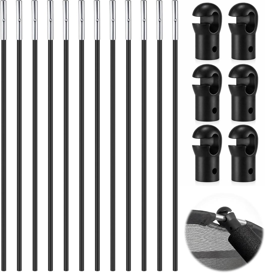 Wesiti Trampoline Fiber Glass Rods for Top Ring of Net Enclosure Fiberglass Poles for 16Ft Frame with Tube Caps, Not for The Plastic T Connector (for 16ft Trampoline Frame)