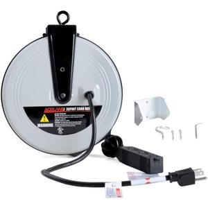 25 FT Retractable Extension Cord Reel with 3 Electrical Outlets, 16AWG/3C SJTW Power Cord for Indoor & Outdoor Use, UL Listed