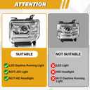 Headlight Assembly with LED DRL Compatible with GMC Sierra 2014-2018 1500 | 2015-2019 2500HD/3500HD Base/Denali/SLE/SLT, Headlamp Replacement with LED DRL, with Bulbs, Chrome Housing White Reflector