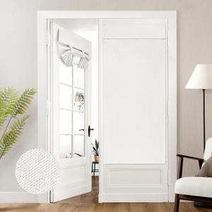 HOMEIDEAS 100% White Linen Blackout French Door Curtains, Privacy Door Window Curtains, 30 X 68 Inch Room Darkening Blinds, Thermal Insulated Shades for Bedroom, 1 Panel