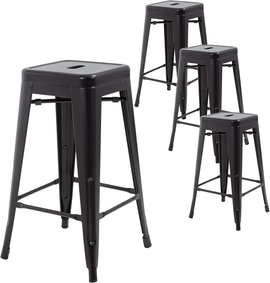 FDW Metal Bar Stools Set of 4 Counter Height Bar Stools 24 Inches Industrial Bar Chairs Patio Stool Stackable Backless Stool Indoor Outdoor Metal Kitchen Stools Bar Chairs (Black, 30")
