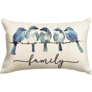 AVOIN colorlife Home Sweet Home Bluebird Family Watercolor Throw Pillow Cover, 12 x 20 Inch Fall Blue Cushion Case Decoration for Sofa Couch