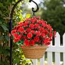 Alupssuc 8 Large Bundles Artificial Flowers for Outdoors Spring Decoration, UV Resistant Faux Flowers Silk Camellia Realistic Fake Flowers for Yard Patio Planter Porch Balcony Garden, Red