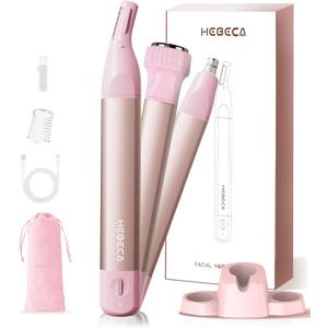 Nose Hair Trimmer for Women 3in1 Facial Hair Removal Trimmers- Rechargeable, Waterproof, Portable with Travel Bag- Trims Nose, Ear, Eyebrow, Peach-Fuzz, Lips, Chin Face Hair Remover (Rose Pink)