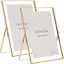 Gold 5x7'' Floating Frame Set of 2, For Photo Sizes (3.5 x5'', 4x 6'' up to 5x7'' ), Beautiful Metal Lace Edge Frames Adjustable Tabletop/Shelf Photo Frame, Classy Gift Choice for Wedding,