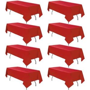 RestfulGlow 8 Pack Red Tablecloth 60 x 126 Inch Rectangular Table Cloth for 8 Foot Rectangle Tables, Wrinkle Resistant Washable Polyester Fabric Table Covers for Party Banquet Buffet and Camping