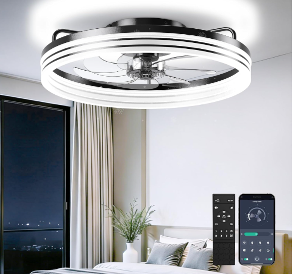 AIKVSXER Ceiling Fans with Lights and Remote, 20 Inch Low Profile Fandelier with APP Control, Ultra Quiet, 3CCT and 6 Wind Speeds for Bedroom, Living Room Modern Flush Mount Fan Light