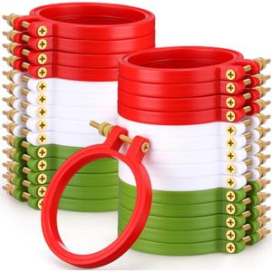 Knitgrip 24 Pcs Christmas Embroidery Kit Decoration Adjustable 3 Inch Embroidery Hoop Plastic Circle Cross Stitch Hoop Ring Art Craft Handy Sewing for Xmas Decoration Wall Wedding Garlands