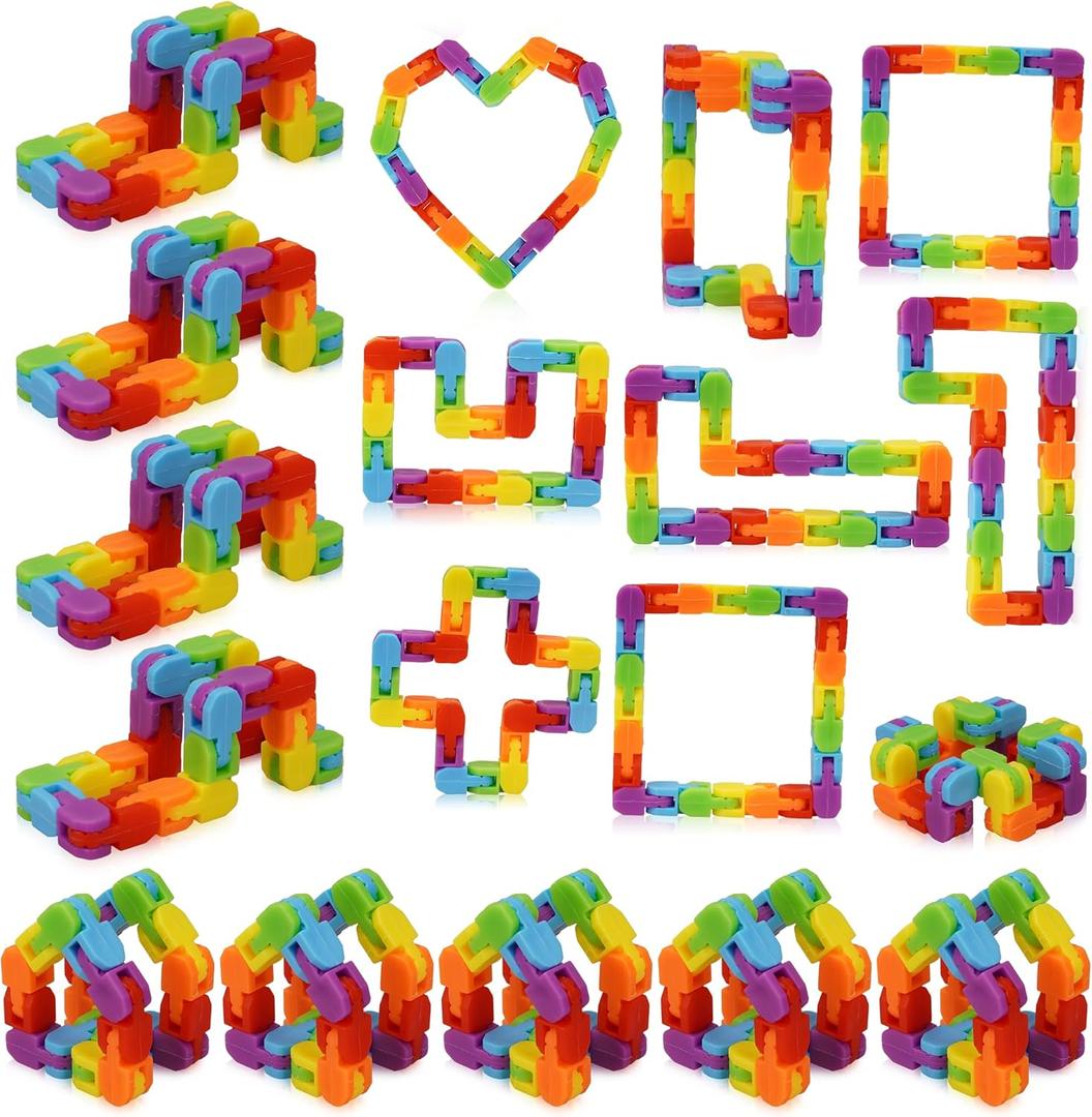 24 Pack Wacky Track Fidget Toys  Rainbow Snap and Click Twisty Toys for Kids, Birthday Party Favors, Goodie Bag Stuffers, Classroom Prizes