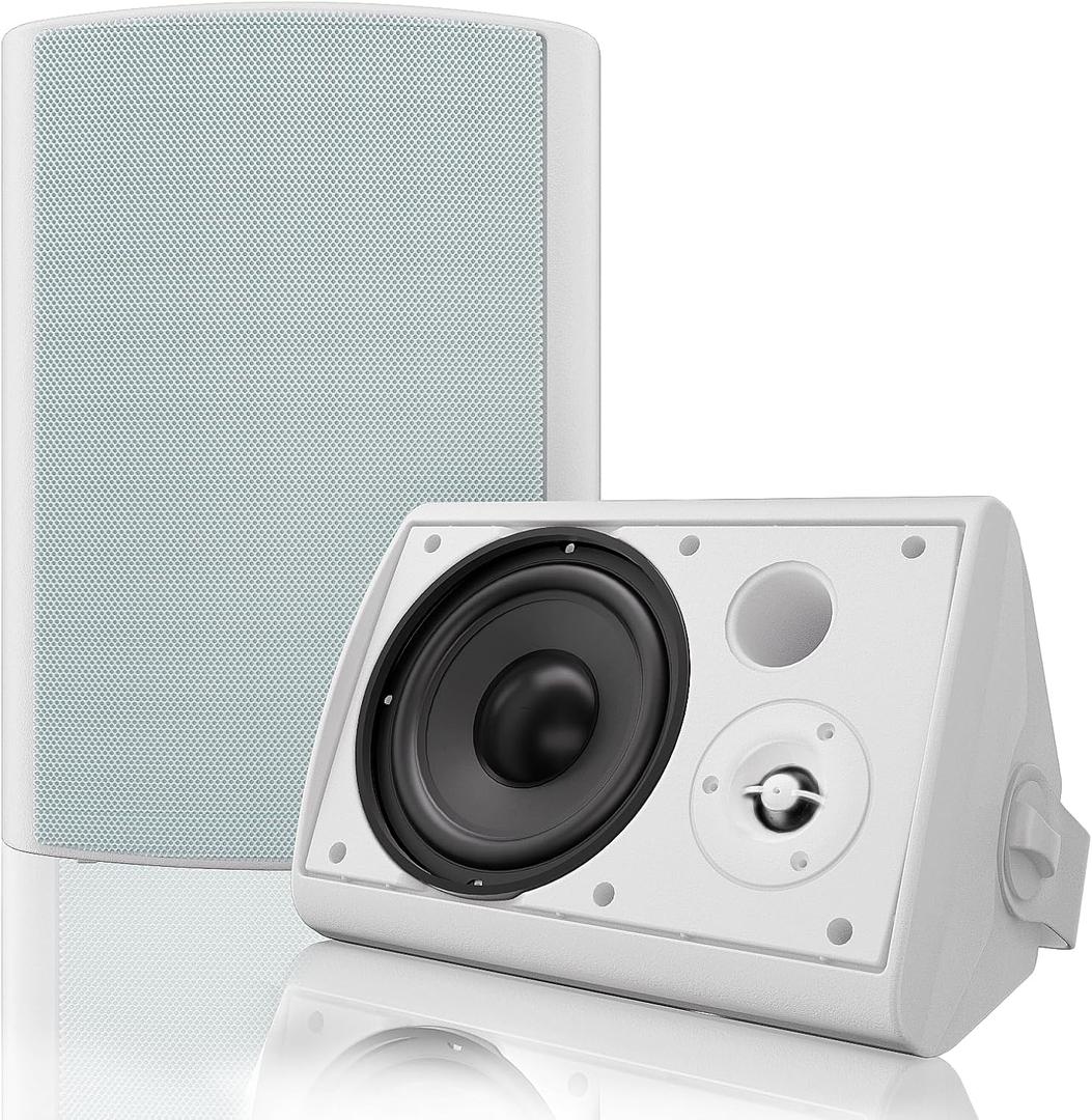 Herdio 6.5 Inches Outdoor Bluetooth Speakers Waterproof with Powerful Bass,Wall Mount Speakers Wired Weather Resistant for Patio Home Deck Porch Backyard 400 Watts(White)
