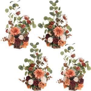 Ling's Moment 17.5" Tall Standing Artificial Flowers Arrangements 4pcs Fall Wedding Aisle Runner Chair Decorations Sunset Terracotta Centerpieces Ceremony Reception Rose Floral Party Outdoor