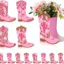 12 Set Western Cowgirl Boots Flower Boxes Centerpiece Boot Shape Gift Boxes Party Decoration Vase Centerpieces for Tables for Rodeo Birthday Baby Shower Wedding Supplies (Pink)