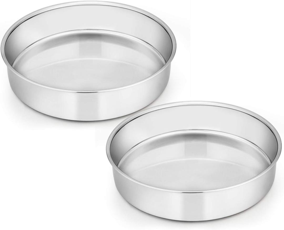 E-far 9 Inch Cake Pan Set of 2, Stainless Steel Round Cake Baking Pans, Non-Toxic & Healthy, Mirror Finish & Dishwasher Safe