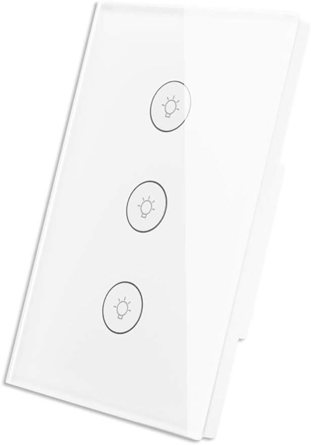 MOES WiFi Smart Wall Touch Light Switch Glass Panel Wireless Remote Control by Mobile APP Anywhere Compatible with Alexa,Timing Function No Hub Required (Wall Switch 3 Gang)