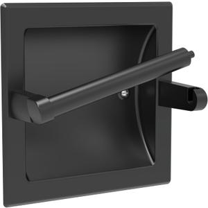 Matte Black Recessed Toilet Paper Holder for Large Rolls, Pivoting Black Toilet Paper Holder Wall Mount Stainless Steel, in Wall Toilet Paper Holders Black, Bathroom Toilet Paper Wall Holder