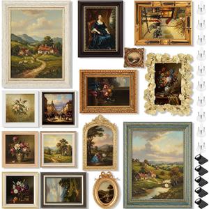 Kathfly 15 Pack Vintage Picture Frames for Wall, Tabletop Display Ornate French Country Frames Vintage Farmhouse Decor Antique Wall Frame Set for Gallery Bedroom Living Room Decor (Essential Style)