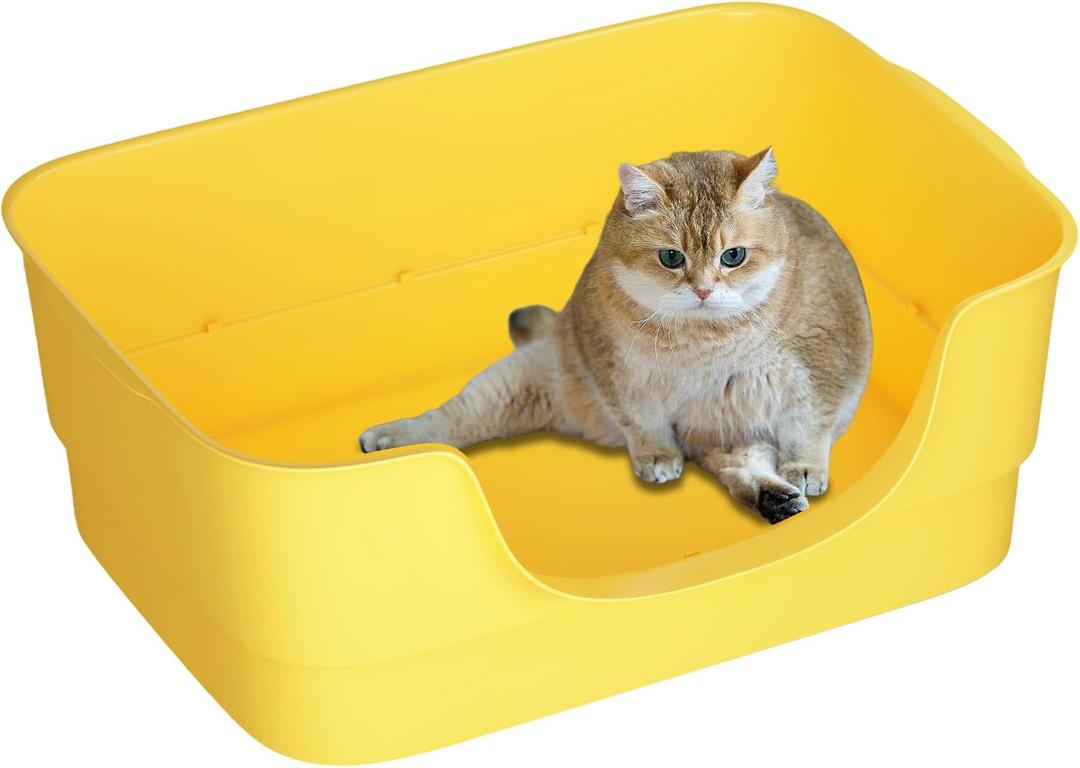 Extra Large Cat Litter Box for Big Cats - High Sides & Low Enter Design, 23.43x16.73x8.46 Inches Spacious Anti-Spill Pet ToiletYellow