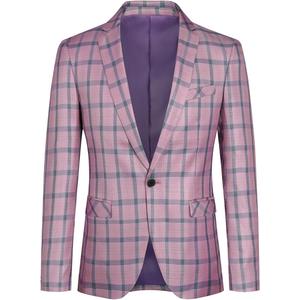 Boyland Men's Casual Suit Blazer Jackets Lightweight One Button Sport Coats Plaid Blazer (X-Large, Purple&Pink)
