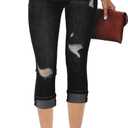 luvamia Capri Jeans for Women Stretch High Waisted Distressed Denim Capris Ripped Skinny Cropped Pants (X-Large, Black)