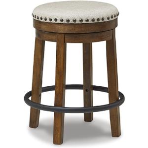 Signature Design by Ashley Valebeck Upholstered Swivel Stool, Cushioned Seat, Woven Fabric Upholstery, Wood, 24" H, Brown & Black (Counter)