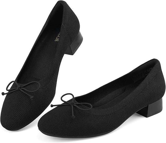 JENN ARDOR Womens Low Block Chunky Pumps Ladies Dress Heels Closed Round Toe Casual Office Shoes for Women Comfortable Size 6, Black